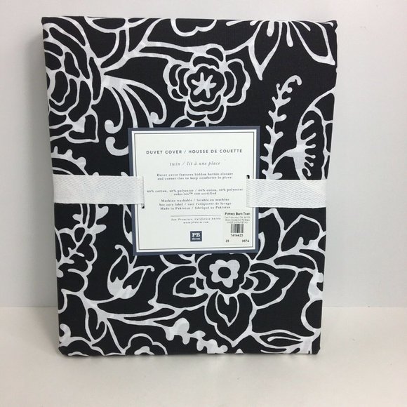 Pottery Barn Teen Dorm Duvet Cover Twin Bloom Doodle Black White Cotton Floral - Picture 2 of 12